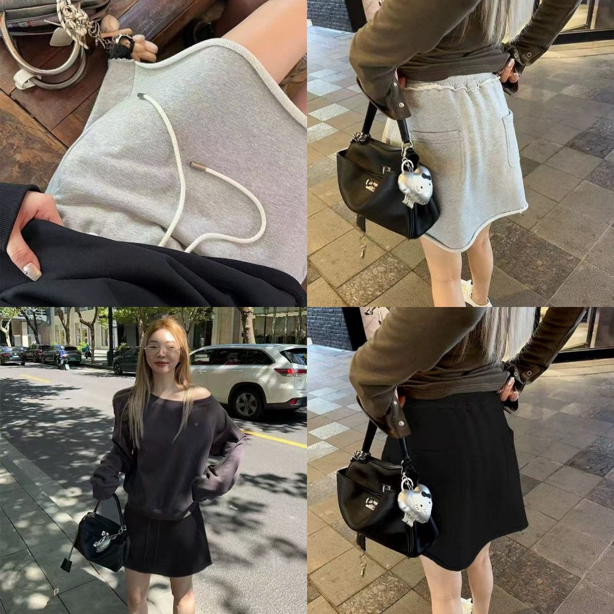 博主同款！2025秋季韩系宽松休闲半身卫裙松紧腰抽绳灰色运动短裙