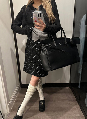 波点miu风~25秋冬穿搭复古韩系减龄中裙 中直筒毛呢开叉半身裙女