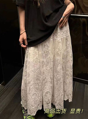 白色初恋裙韩系ins风温柔~2025春夏工蕾丝A字梨形身材高腰半身裙