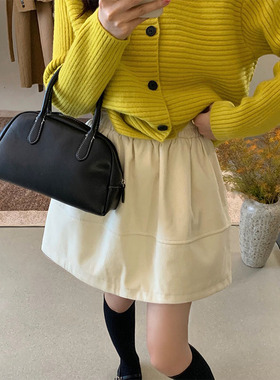 博主氛围！2025秋冬季韩系显瘦A字短裙女 加绒款灯芯绒花苞半身裙