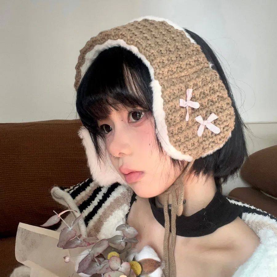 New Knitted Tie-up EarmuffsCute Woman Girl Bow-knot Plush Ea