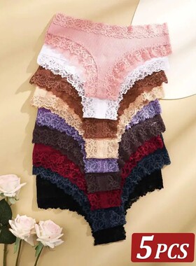 5Pcs/set Women Cotton Panties Floral Lace Intimate Underwear