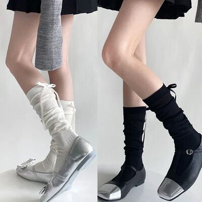 Lolita Long Socks Women Bandage Ribbon Bow Sweet Girls Kawai