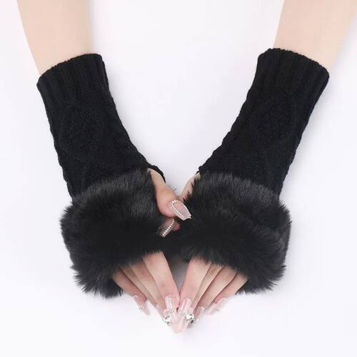 Women Furry Warm Sleeves Gloves Autumn Winter Lady Faux Rabb