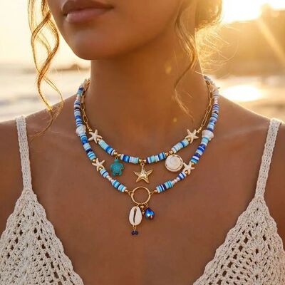 Bohemain Vintage Shell Starfish Turtle Multilayer Necklace f