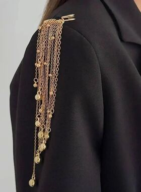KunJoe Simple Long Tassel Metal Chain Brooch Trendy Beaded P