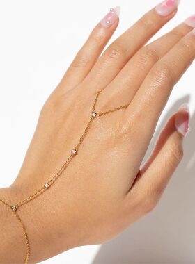 18K Gold Plated Stainless Steel Hand Chain Bracelet Zircon L