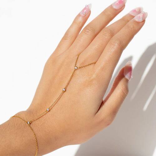 18K Gold Plated Stainless Steel Hand Chain Bracelet Zircon L