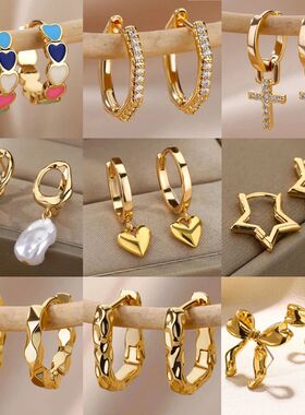 Cross Stainless Steel Earrings for Women Zircon Gold Plated