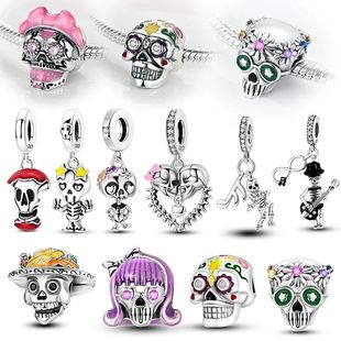 925 Sterling Silver Charms Beads Skull Apple Dangle Fit Orig