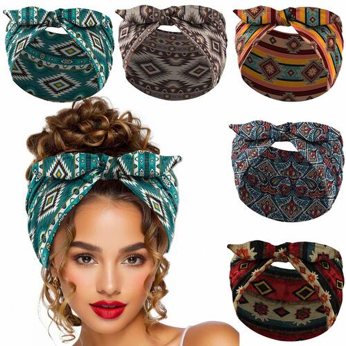 Widening Bohemian style printed front knot rabbit ear elasti