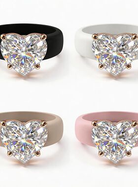 Women's Silicone Ring with Large Rectangle CZ Stone, Rose Go