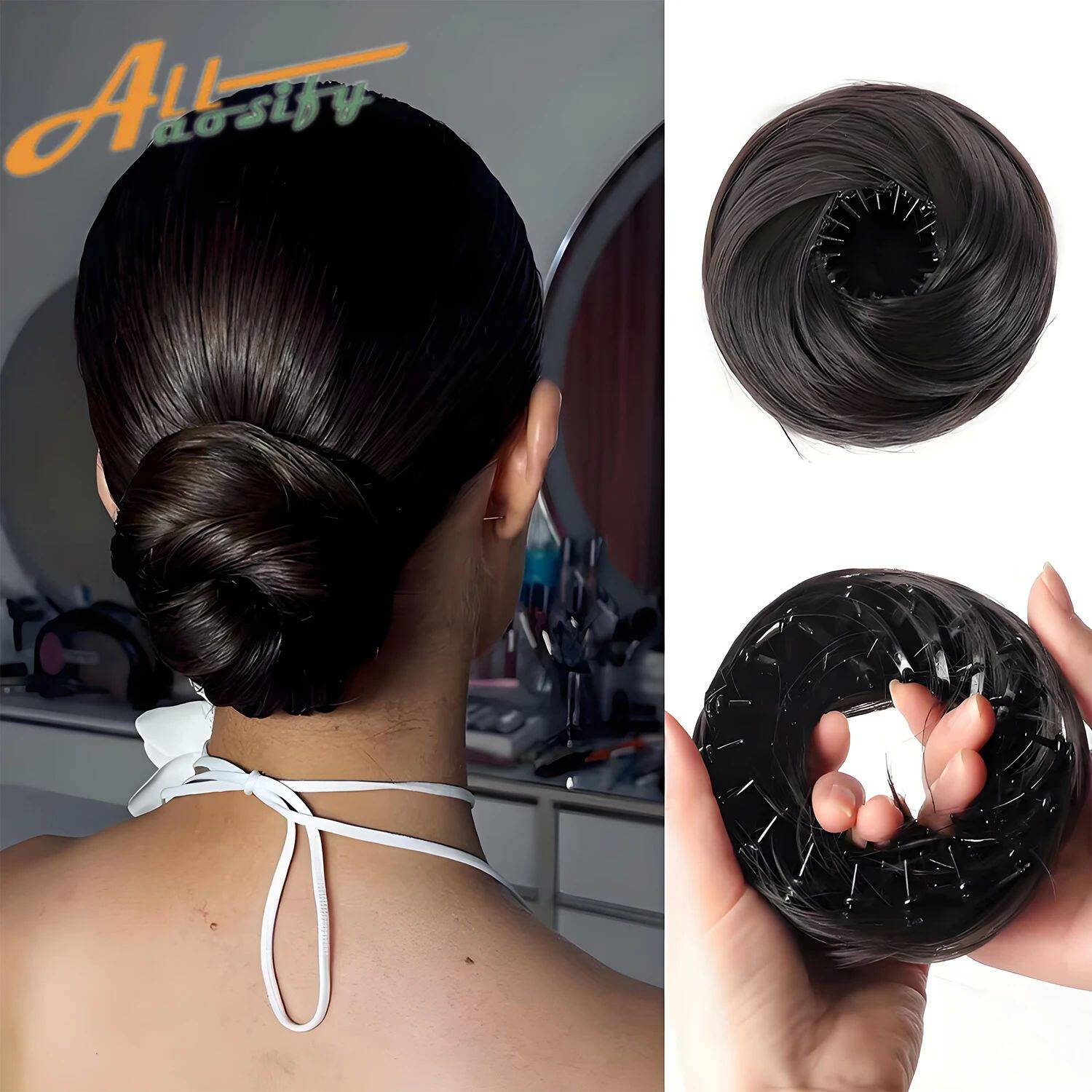 Synthetic Clip in Messy Hair Bun Extensions Mini Donut Updo