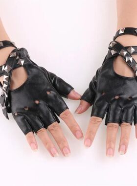 Unisex Fingerless Driving PU Leather Gloves Motor Cool Rivet