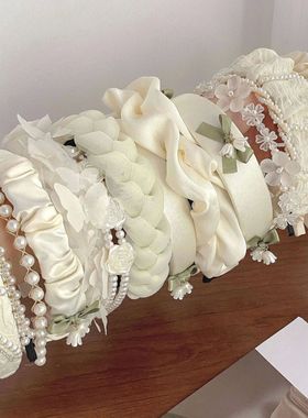 InsWhite Padded Headbands Women Wide Bezel Hairbands Lace Fl