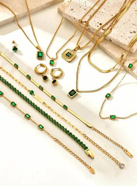 Retro Green Zircon Pendant Necklace For Women, Crystal Stone