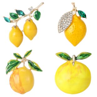 Fashion Enamel Lemon Brooches for Women Rhinestone Fruit Pla