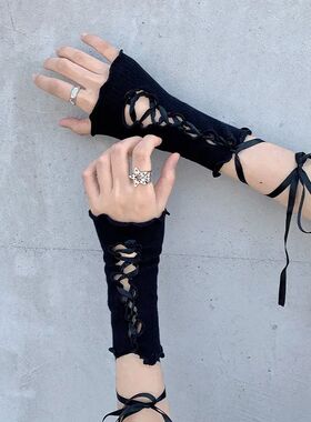 Women Sexy Fishnet Lace Fingerless Gloves Black Gothic Lolit