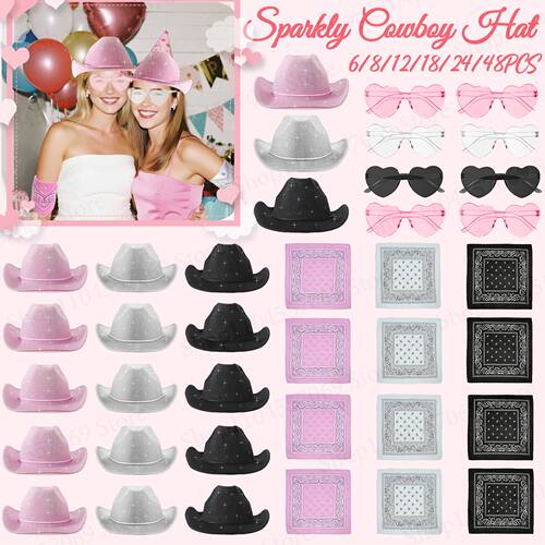 6-24Pcs Sparkly Cowboy Hat for Wedding Bachelorette Party Co