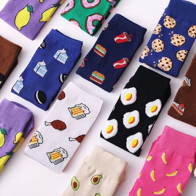 Women Socks Funny Cute Cartoon Fruits Banana Avocado Lemon E