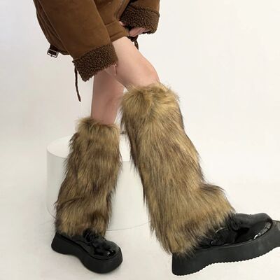 Vintage Imitation Faux Fur Leg Warmers Retro Modern Y2k Brow