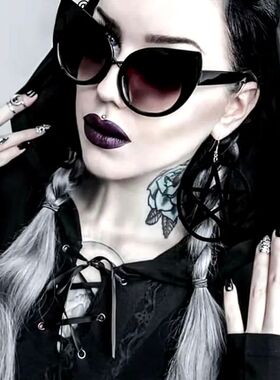 Halloween Black Gothic Cat Eye Sunglasses Retro Punk Oversiz