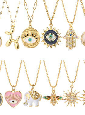 Heart Evil Blue Eye Sun Necklace for Women Cute Dog Bee Elep