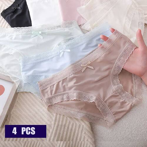 4 PCS/PACK Solid Color Women's Panties Mid-Waist Breathable