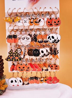 10pcs Halloween Art Series Earrings With Horror Alloy Oil Dr