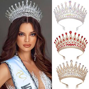 Baroque Queen Large Crystal AB Crowns For Bridal Women Girls