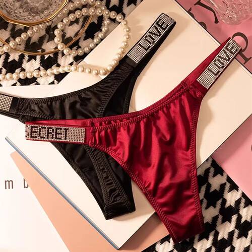Wine Red/Leopard Sexy Shinning Rhinestone Thong Women's Seam