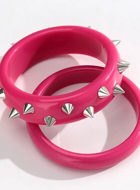 Fashion Pink Acrylic Rivets Round Bangle Bracelets for Women