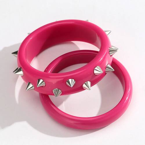 Fashion Pink Acrylic Rivets Round Bangle Bracelets for Women