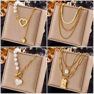 Stainless Pearl Color Heart Gold Pendant 316L Necklace Steel