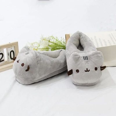 Cartoon Full Covered Cat Slippers Warm Winter Slides Soft Pl