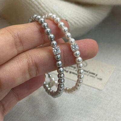 French Retro Single Zircon Pearl Bracelet for Women Simple H