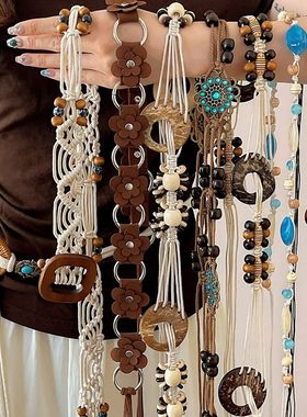 Bohemian Style Flower Beads Waist Belt For Women High-End Ve