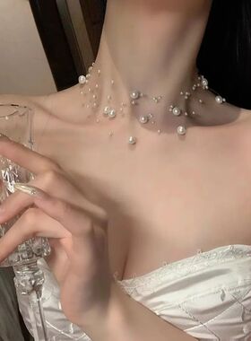Fashion White Pearl Necklace Adjustable Length Multi-Layer S