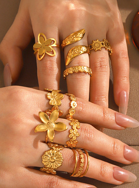 Flower Titanium Steel Ring Popular Joker 18k Gold Plated Sta