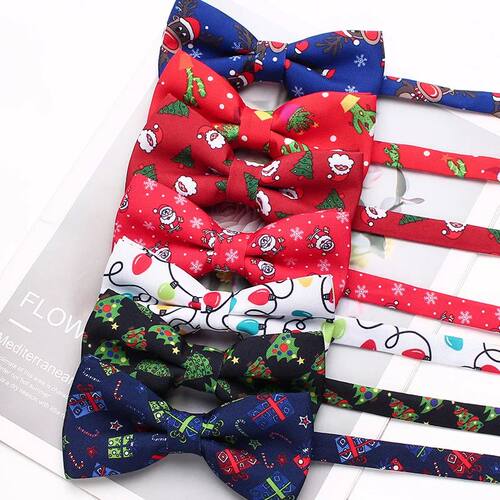 Fashion Men's Christmas Bow Tie New Cotton Green Red Santa C