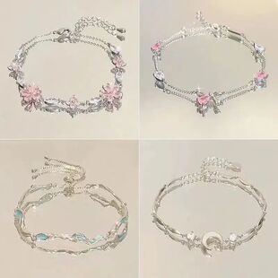 Steel Fun New Women Bracelet Shiny Pink Zircon Butterfly Che