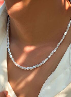 Salircon Simple Baroque Imitation Pearl Chain Choker Necklac