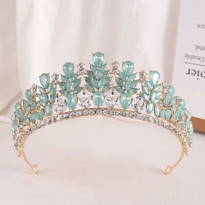 Baroque Green Opal Wedding Headband Crystal Bridal Crowns Ti