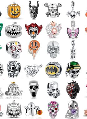 Halloween Charms Beads, 925 Silver Skull Pumpkin Ghost Bat P