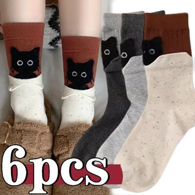 Autumn Winter Cute Cartoon Cat Mid-tube Socks for Women Men
