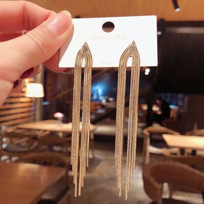 Vintage Gold Color Long Thread Tassel Drop Earrings for Wome