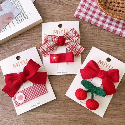 2PCS Christmas Hair P for Girls New Year Red Bow Bangs Clips
