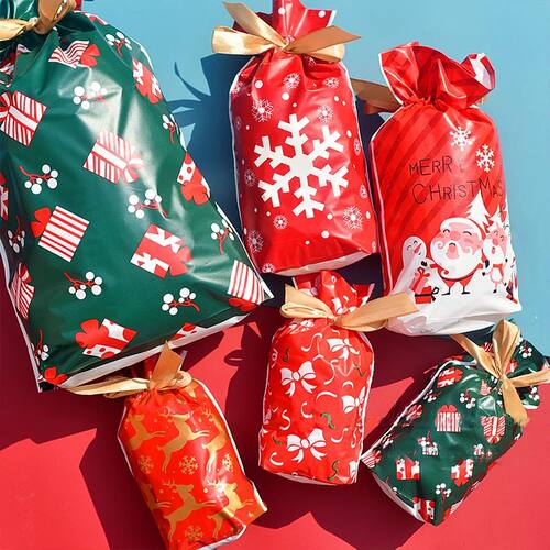 Merry Christmas Candy Bag Santa Gift Bag Snowflake Drawstrin
