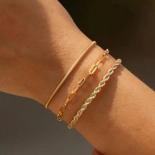 3pcs Women Stainless Steel Thin Chain Bracelet, Waterproof T