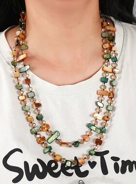 Artistic Multi Color Shell Double Necklace for Women Boho Re